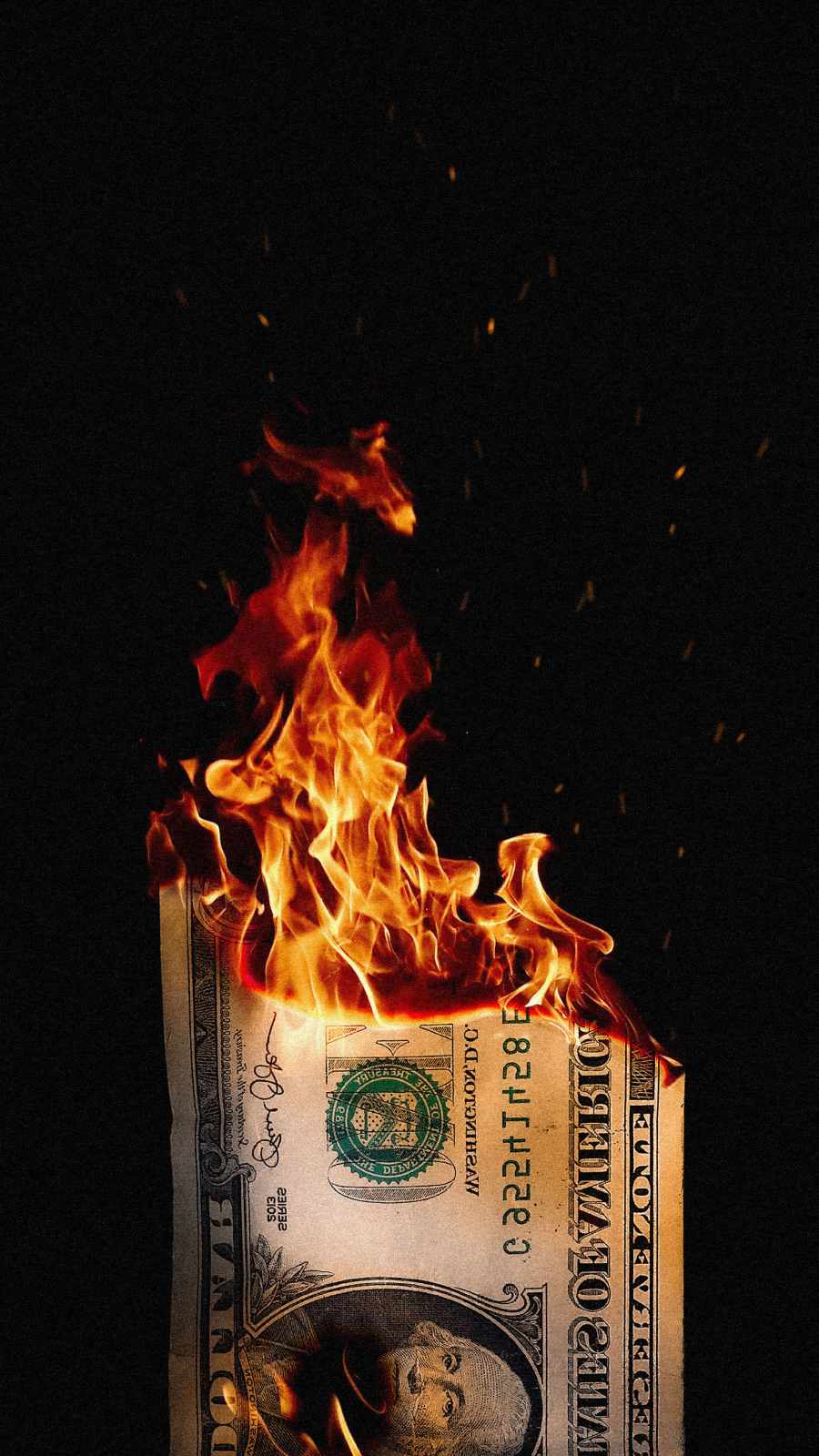 A burning dollar bill with fire coming out of it - Money