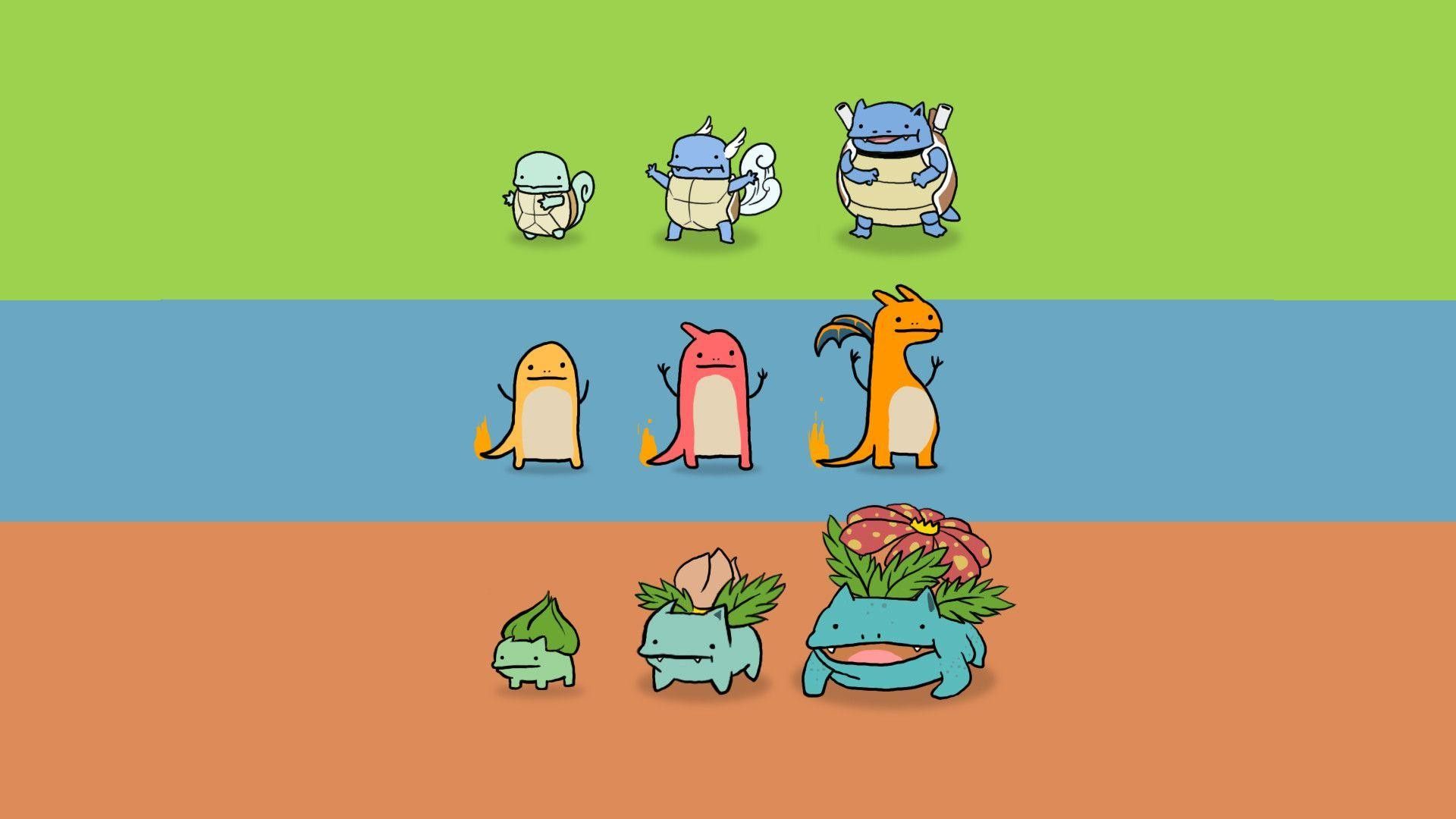 A picture of some of the starter Pokemon from different regions. - Pokemon