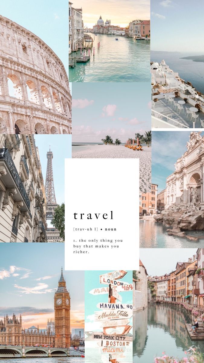 Aesthetic travel photo collage with text that says 