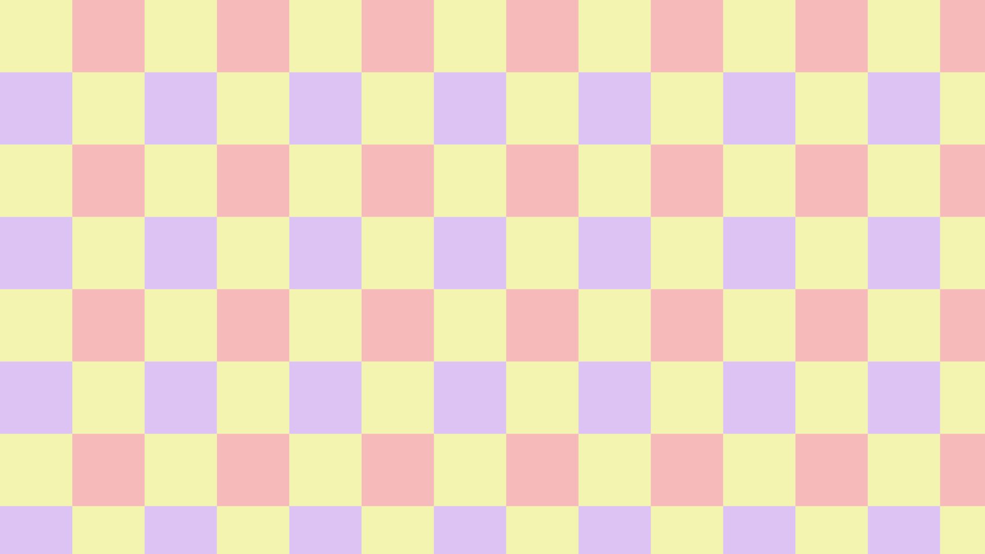 A checkered pattern in pastel colors - Pastel yellow, cute, cute pink, light purple, illustration
