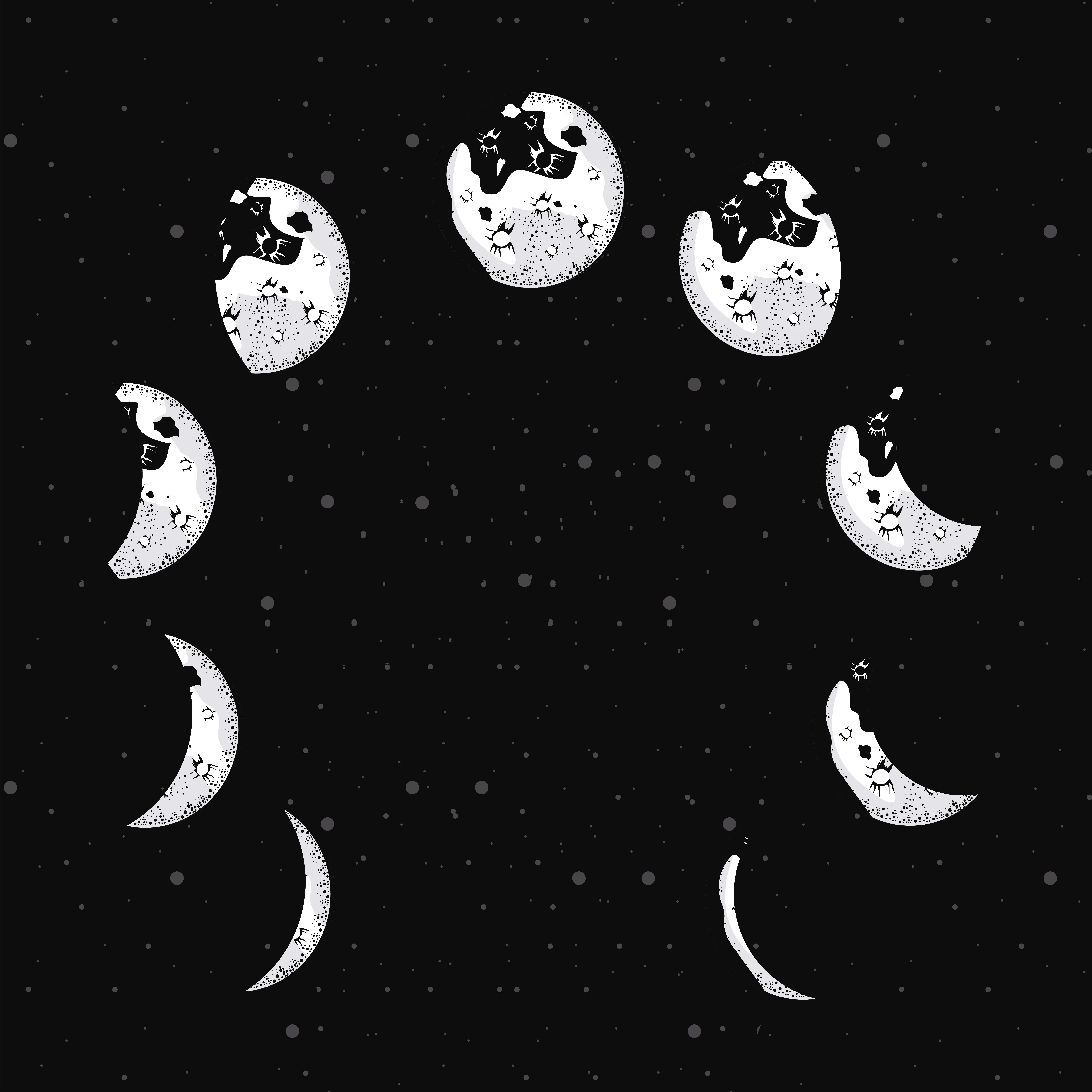 A circle of moon phases on black background - Moon phases
