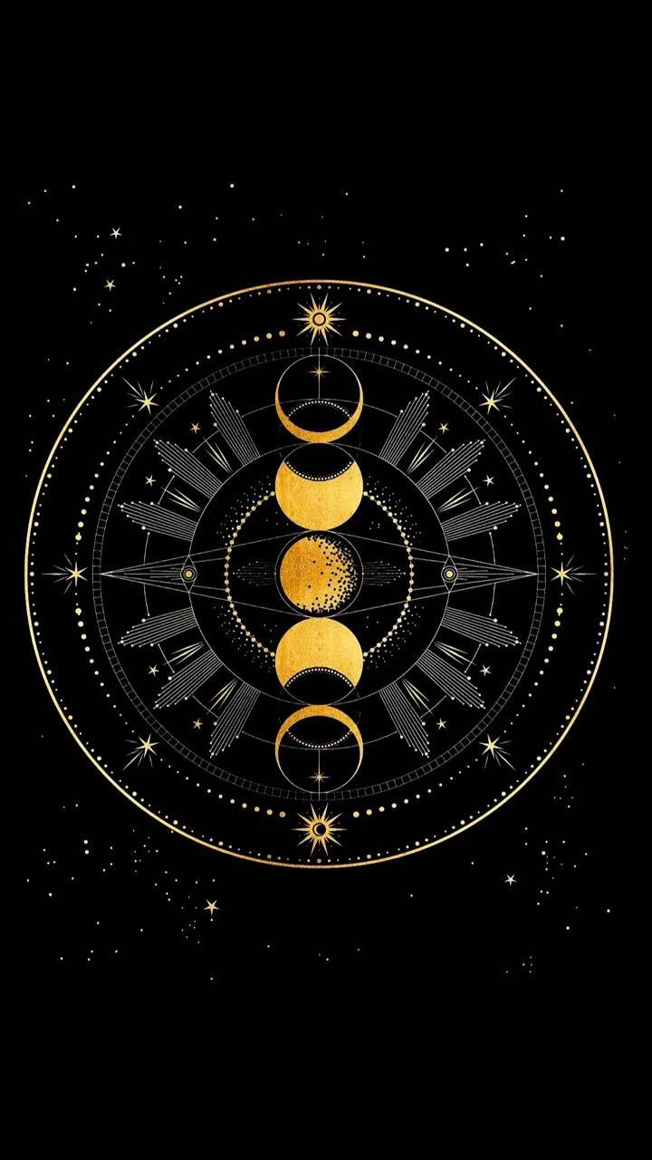 The sun, moon and stars in a circular pattern - Moon phases