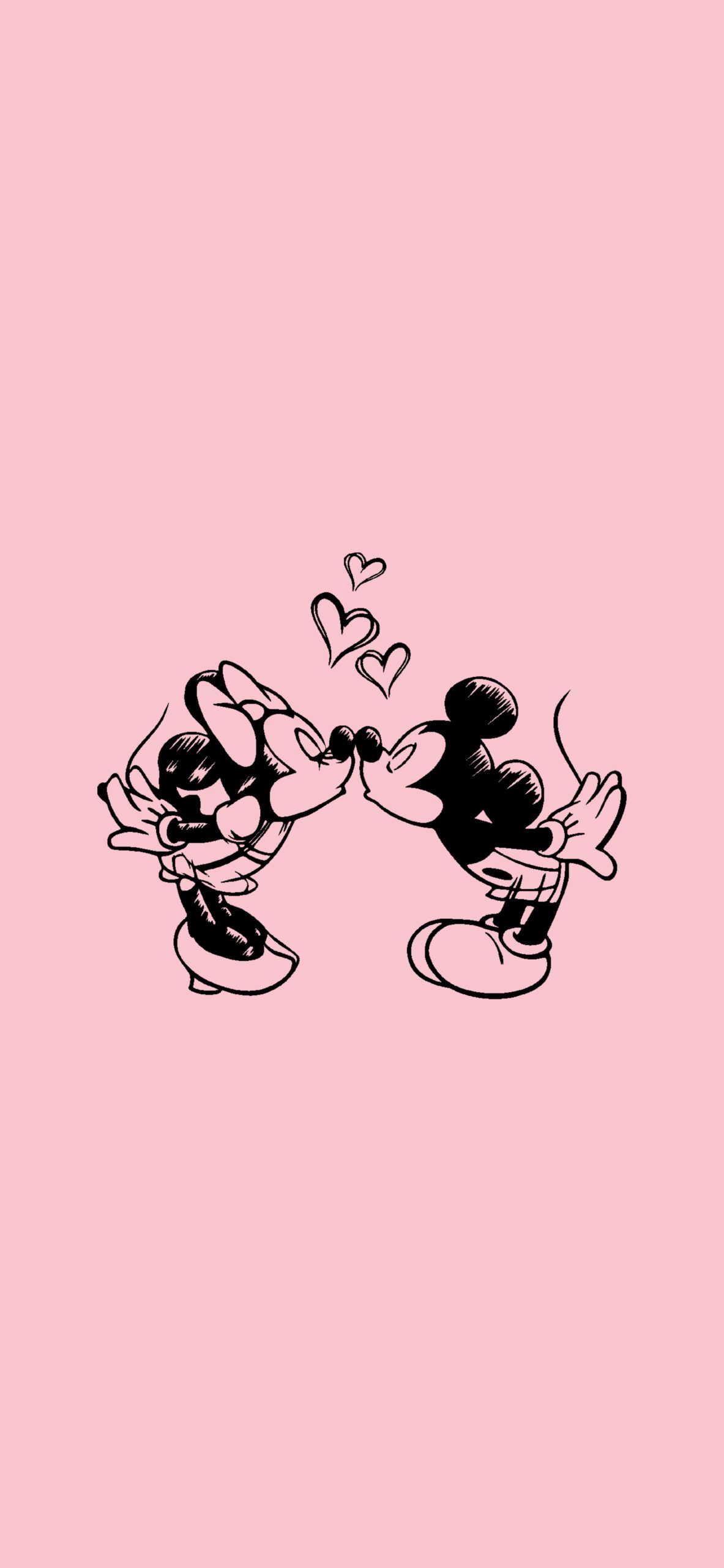 Mickey Mouse and Minnie Mouse kissing on a pink background - Pink, Mickey Mouse, pink phone, Minnie Mouse