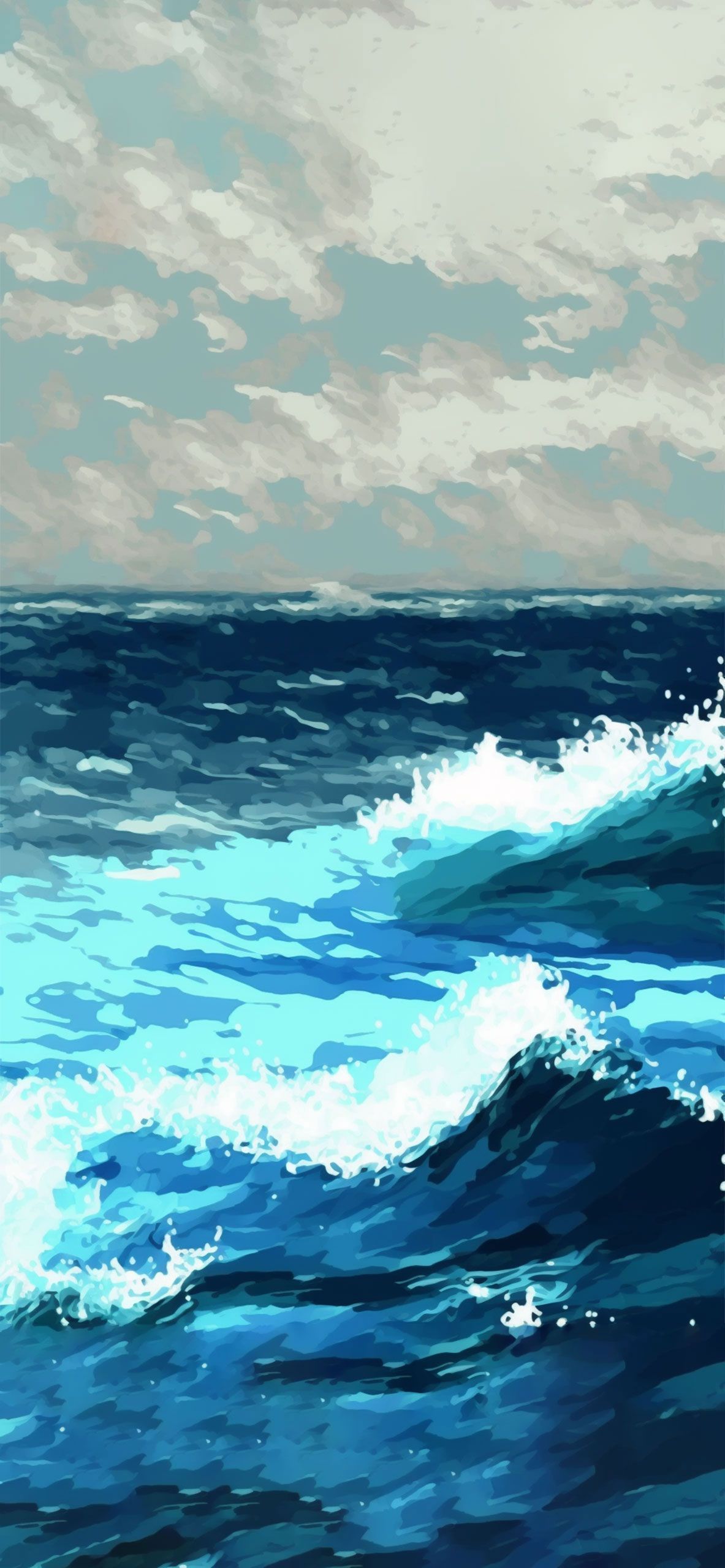 Painting of a blue sea - Ocean, wave, watercolor