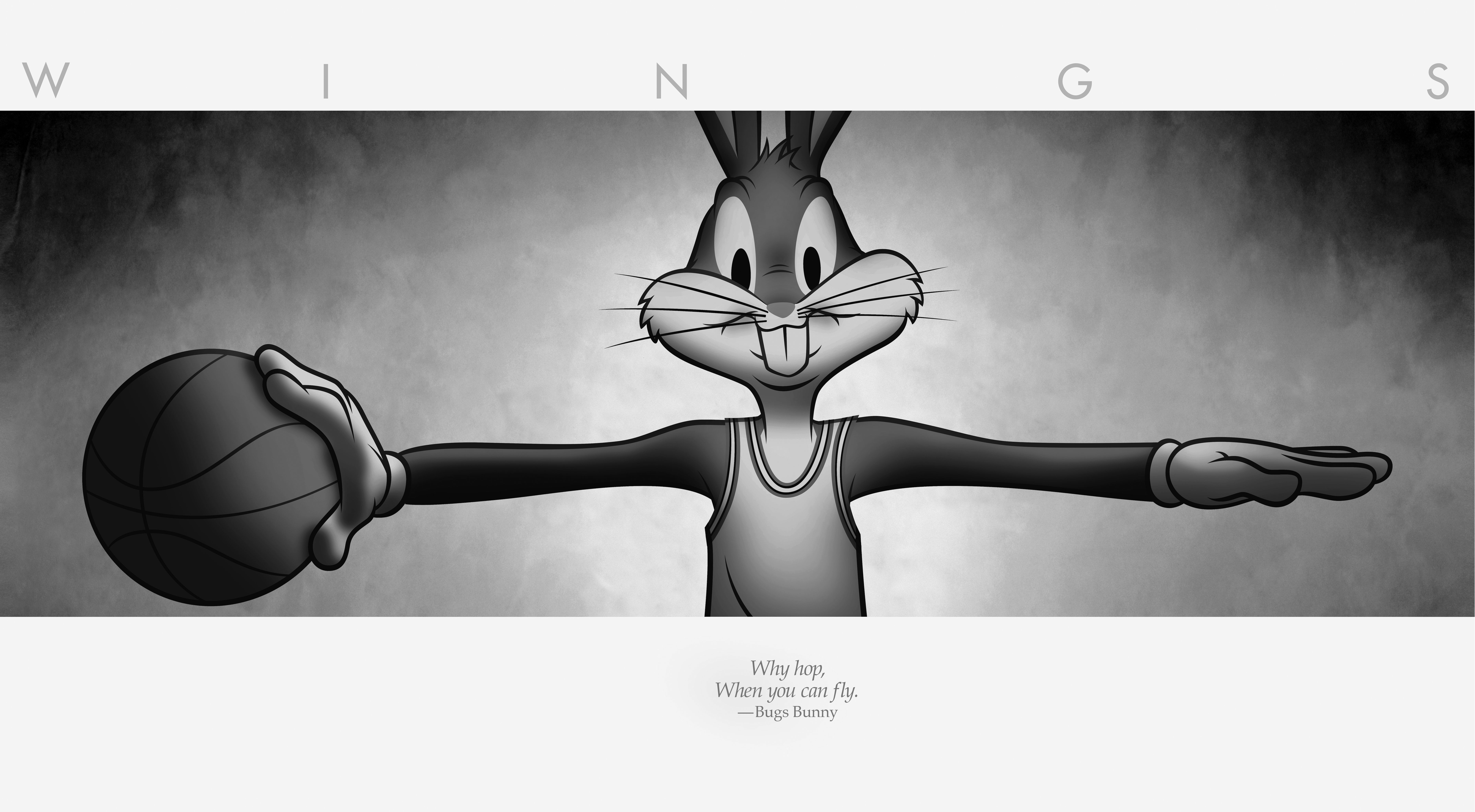 Bugs Bunny from Looney Tunes holding a basketball and wearing a basketball jersey. - Bugs Bunny