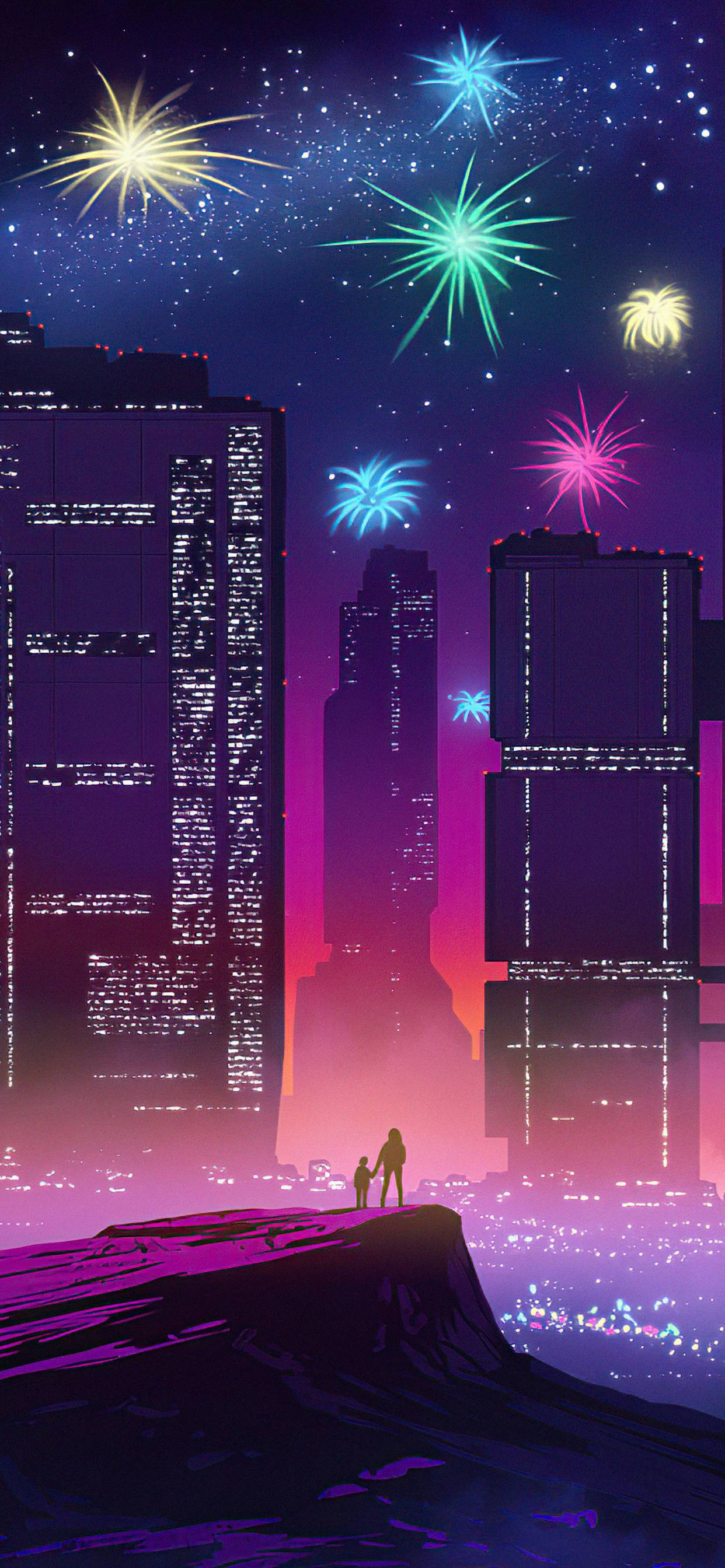 New Year Celebrations Synthwave 5k iPhone XS MAX HD 4k Wallpaper, Image, Background, Photo and Picture