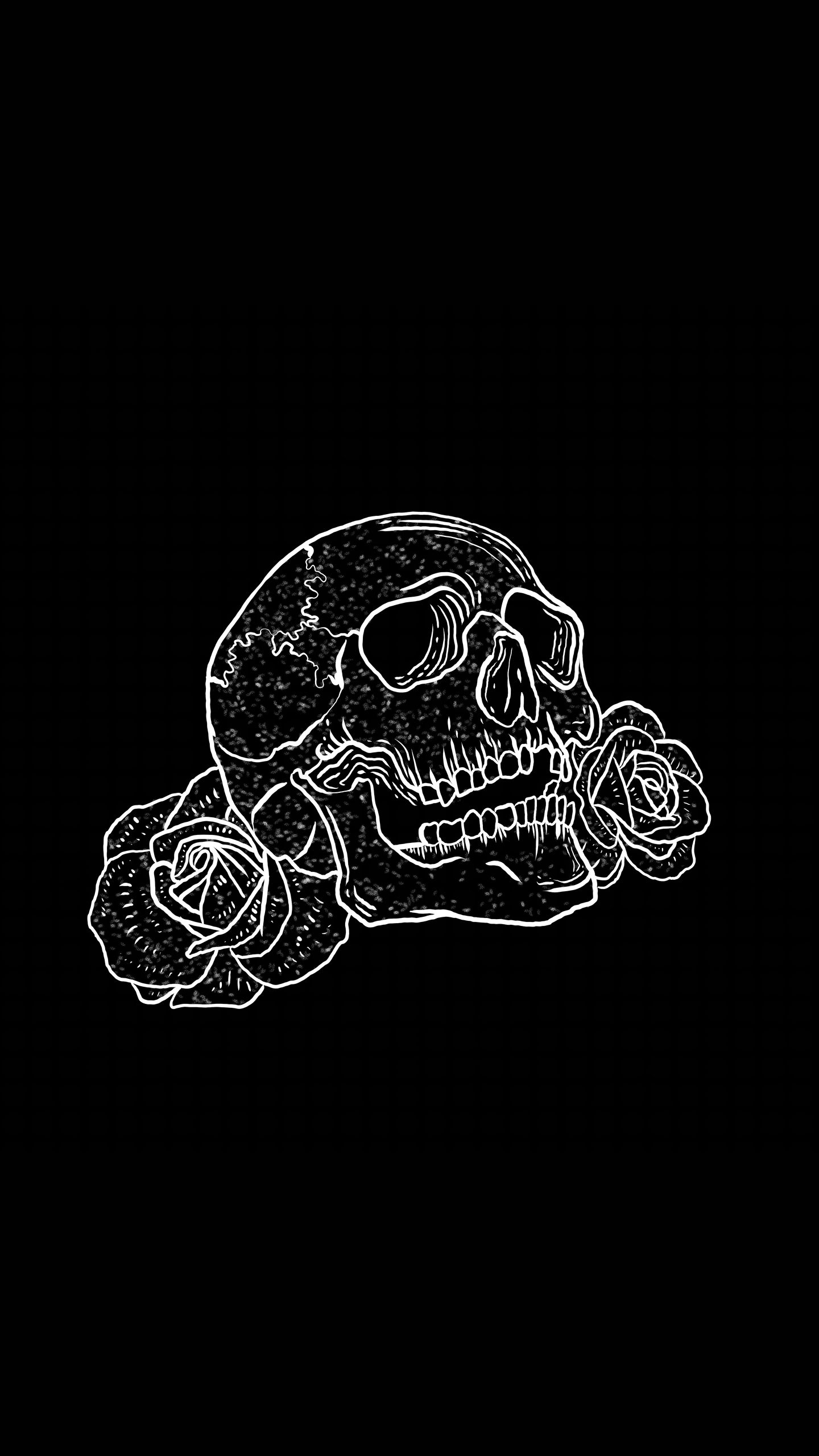 A black and white drawing of the skull with roses - Punk, skull