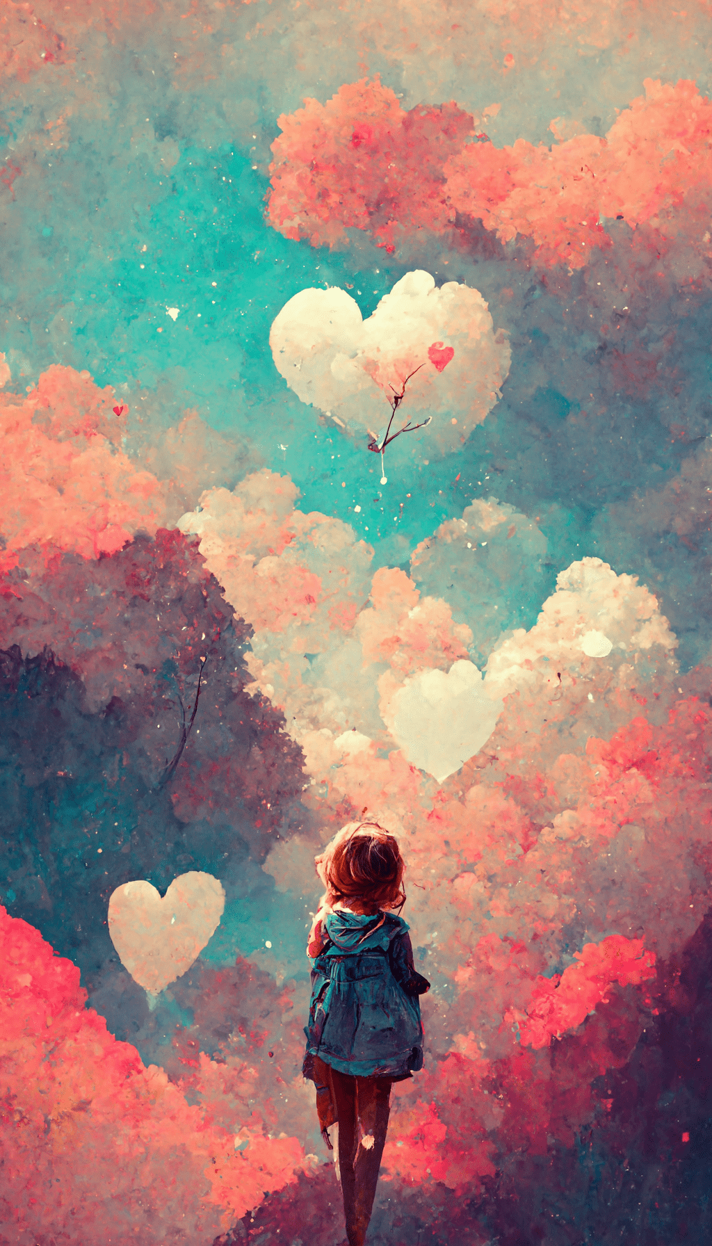 A person walking through the clouds with hearts - Cute, cool, pretty