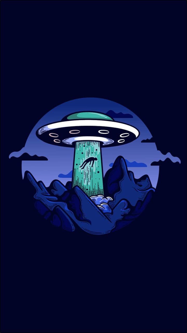 A cartoon of an alien spaceship on top - Alien