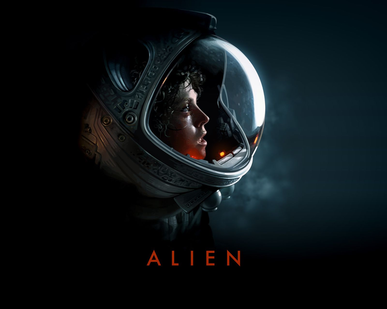 A woman in a spacesuit looks out into space in the Alien movie - Alien