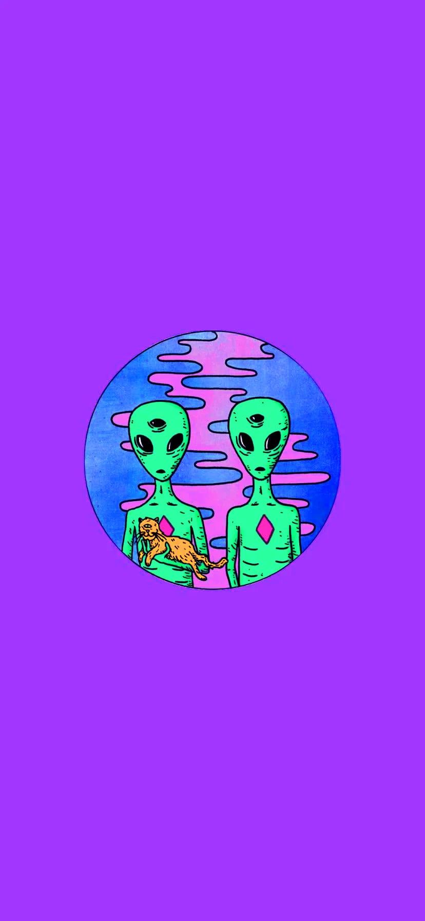 Two aliens on a purple background - Alien