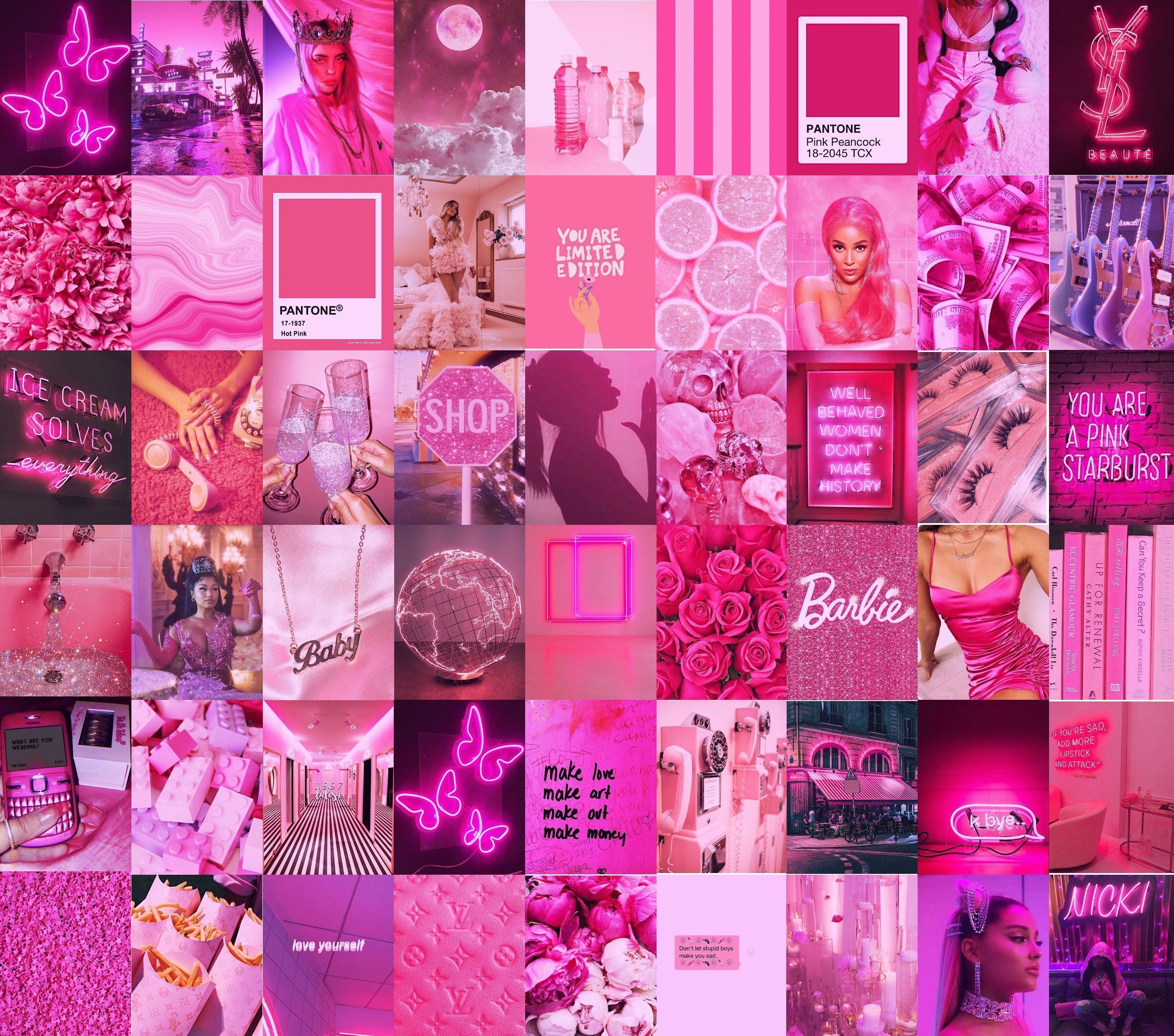 Photo Wall Collage Kit Boujee Hot Pink Baddie Aesthetic set