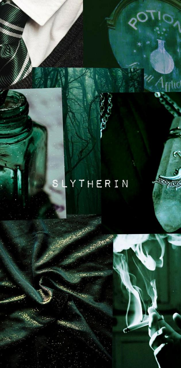 A collage of images with green and black backgrounds - Slytherin