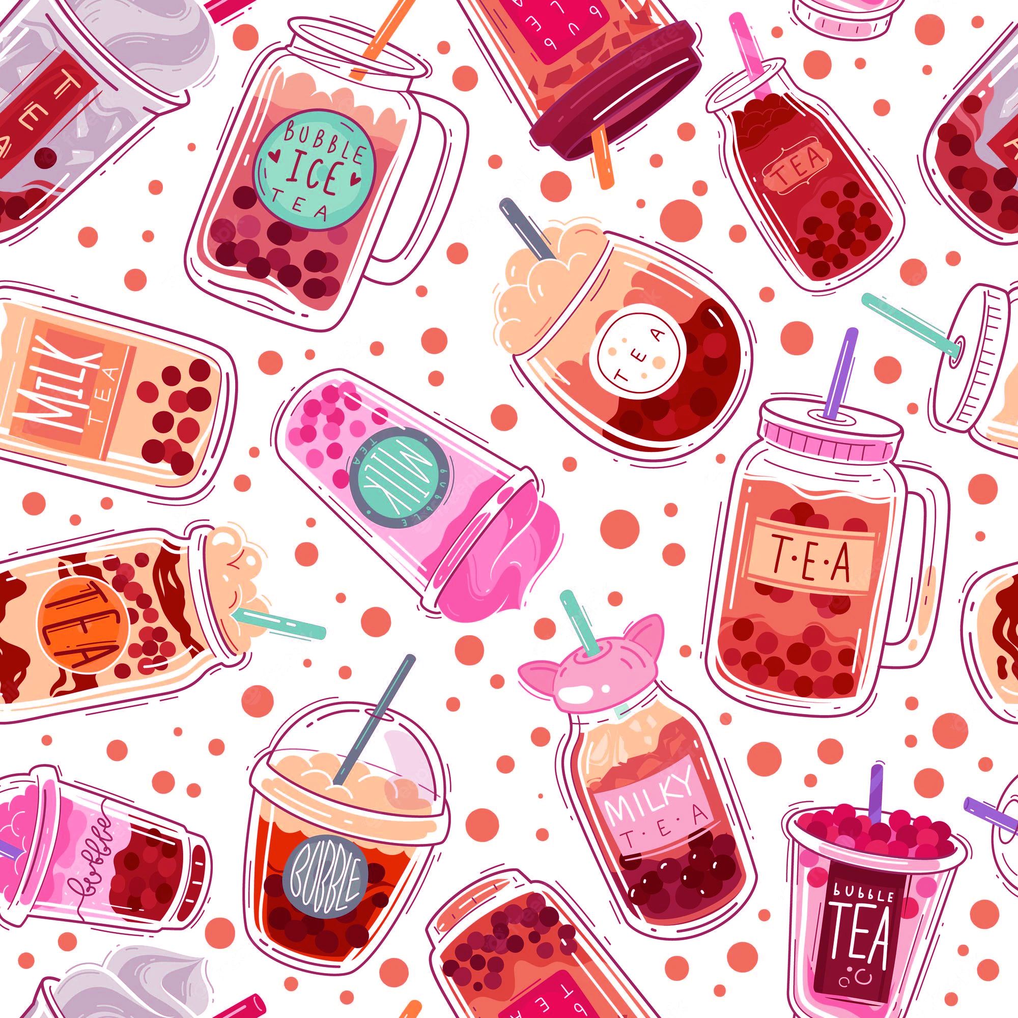 A pattern of various types of bubble tea - Boba