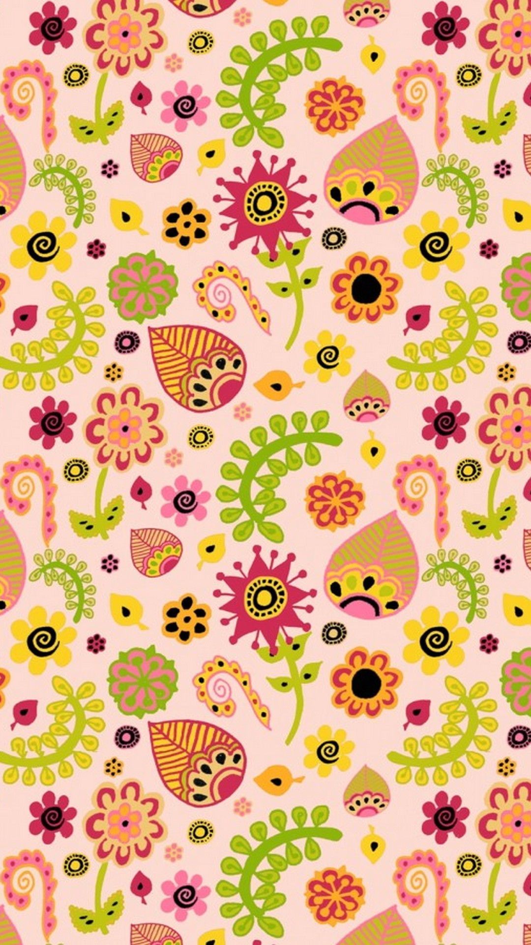 IPhone wallpaper with colorful flowers and birds on a pink background - Cute