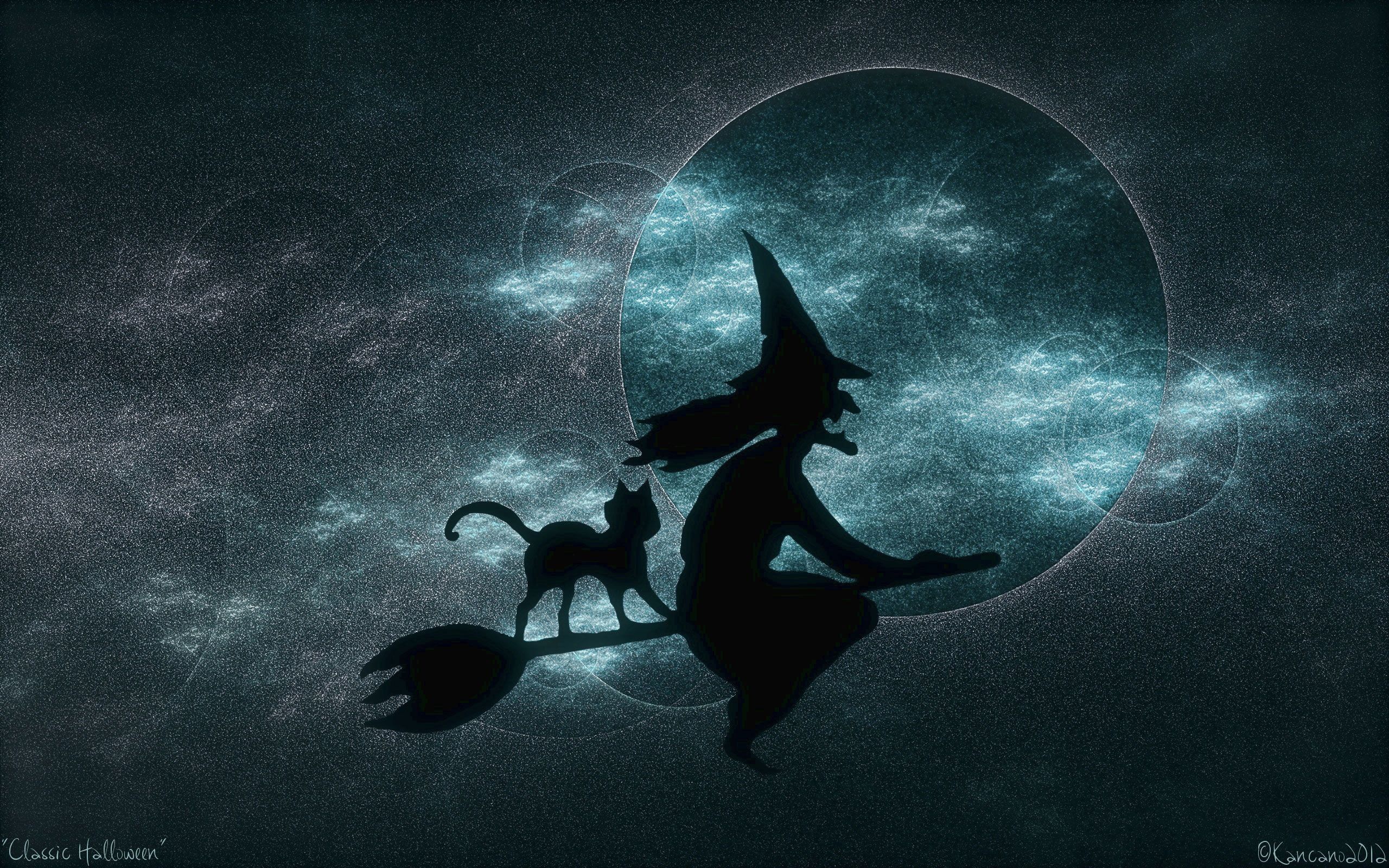 A witch and cat are flying through space - Creepy