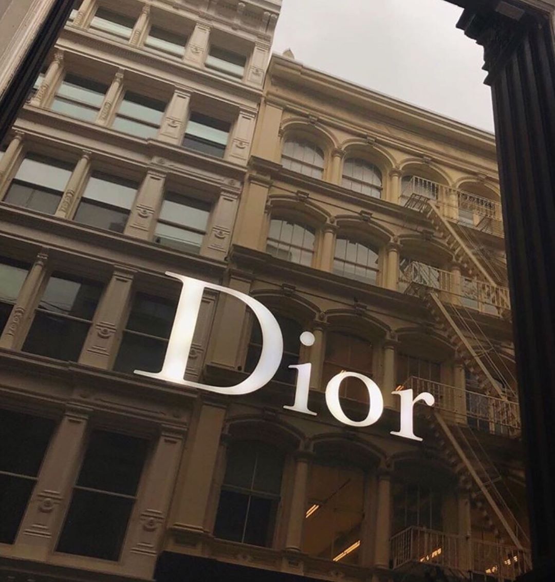 A close up of the dior logo on display - Dior