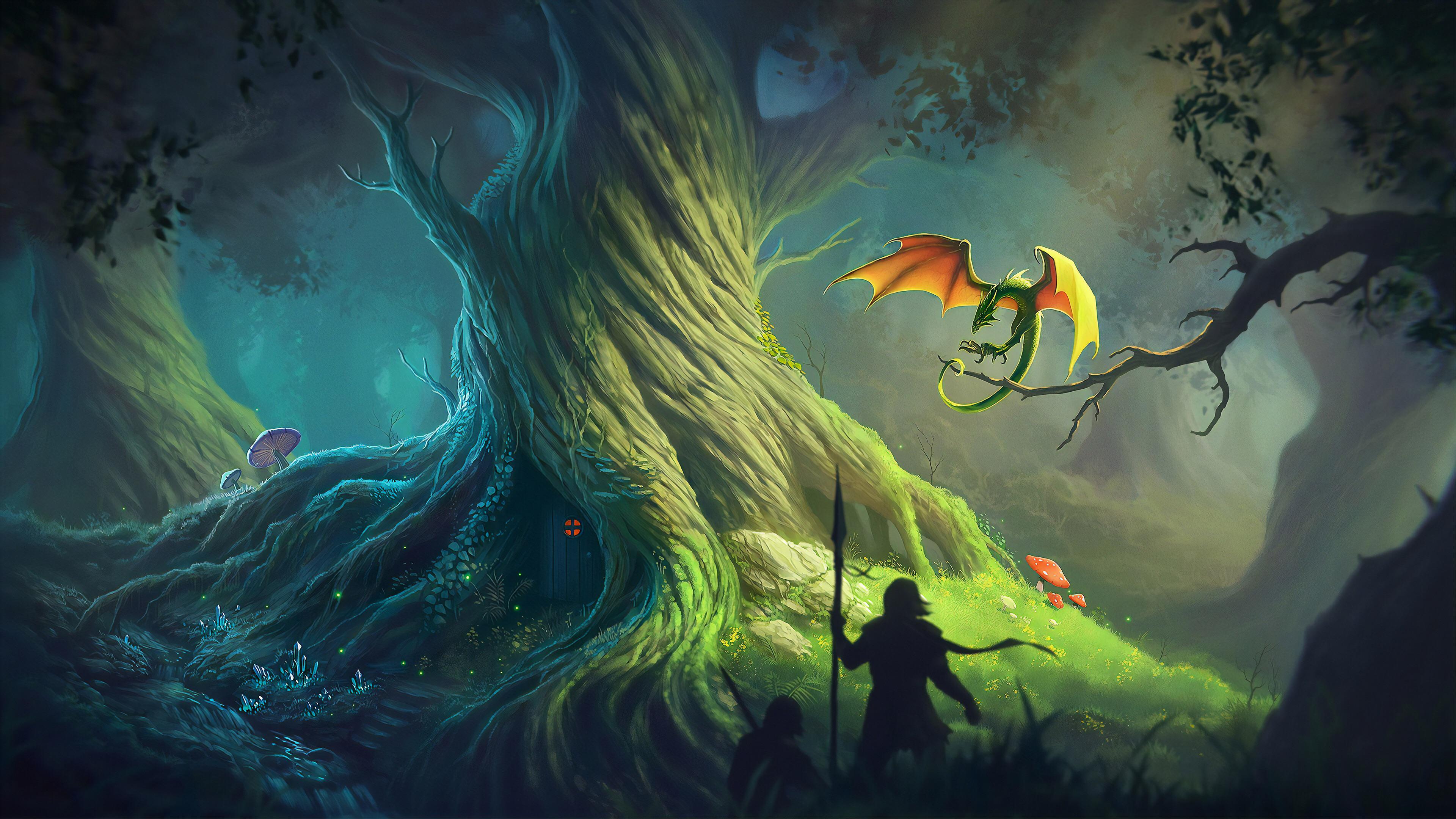 2560x1440 dragon, fantasy, art, The Enchanted Forest, 2560x1440 wallpaper - Dragon