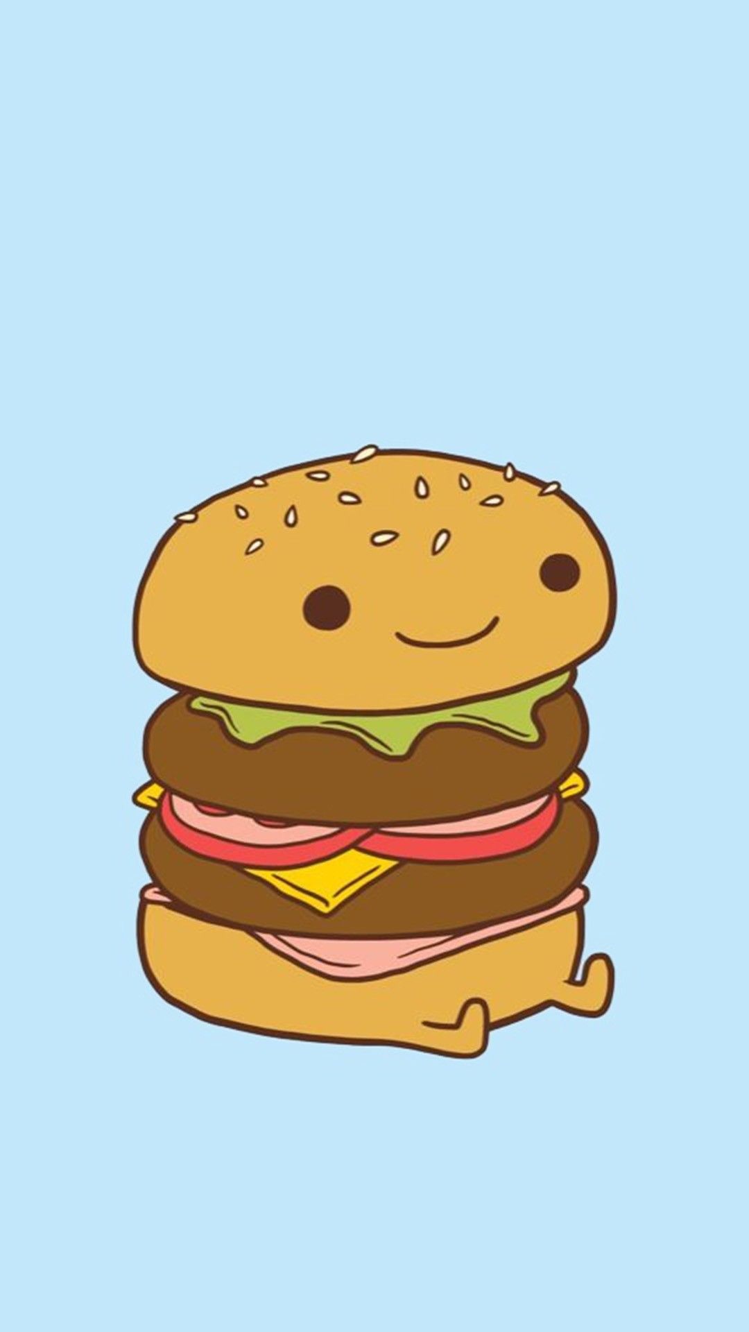 A cartoon hamburger with cheese and lettuce - Foodie