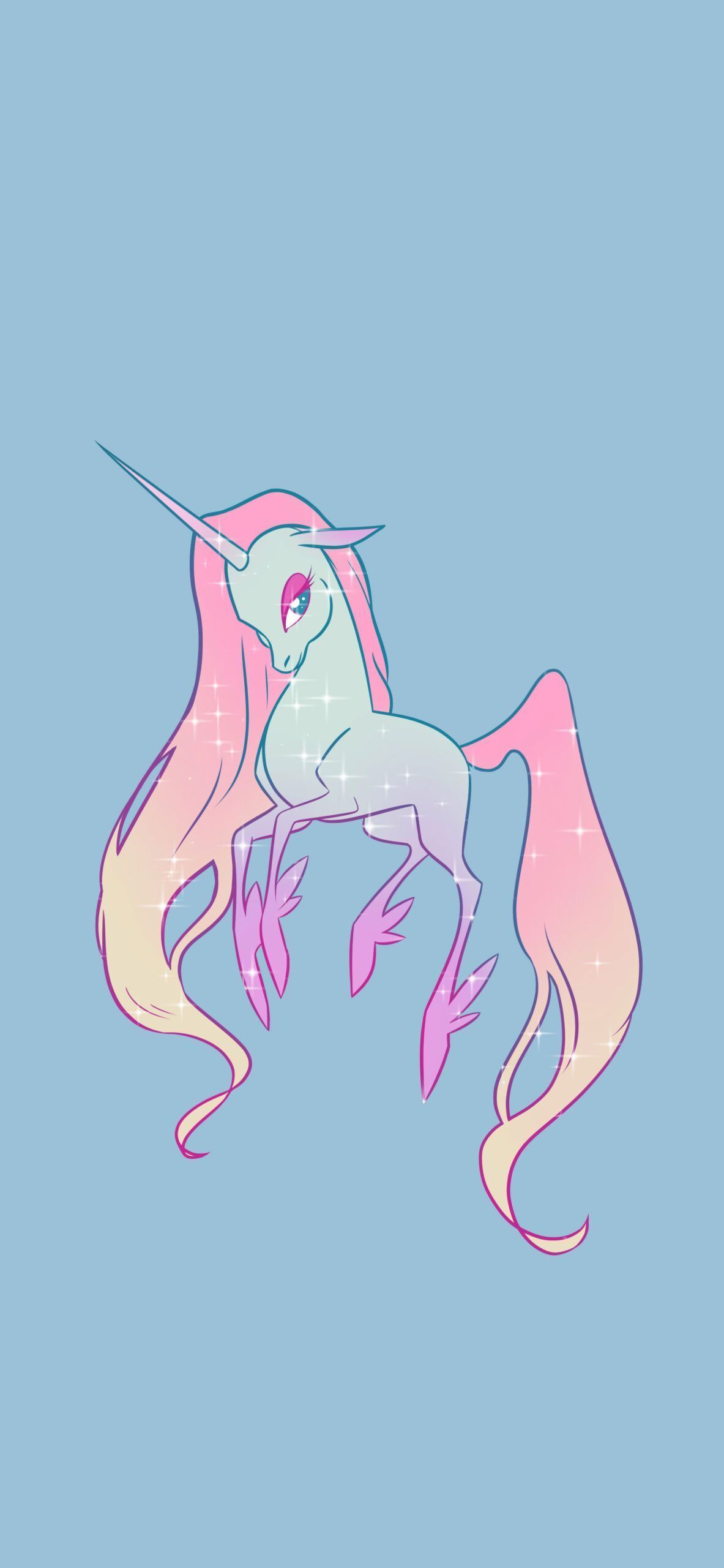 A cute unicorn with long hair and pink horn - Blue, cute, unicorn, light blue, mermaid, magic