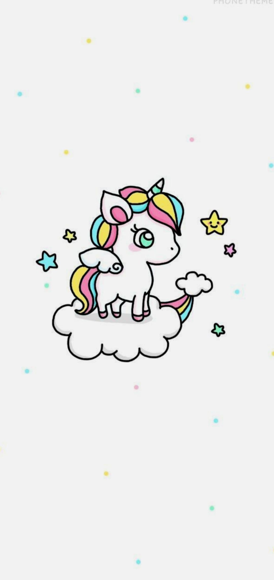 A cute unicorn sitting on a cloud with stars around it. - Unicorn