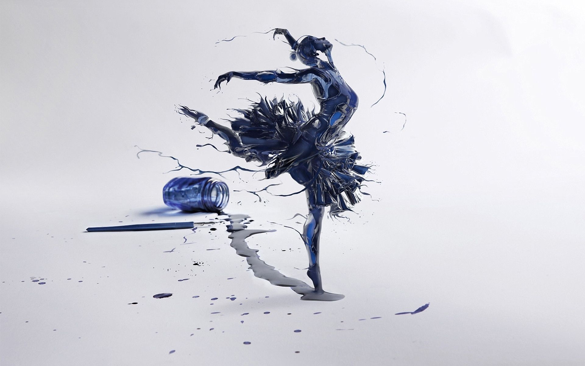 A woman in blue paint is dancing - Ballet