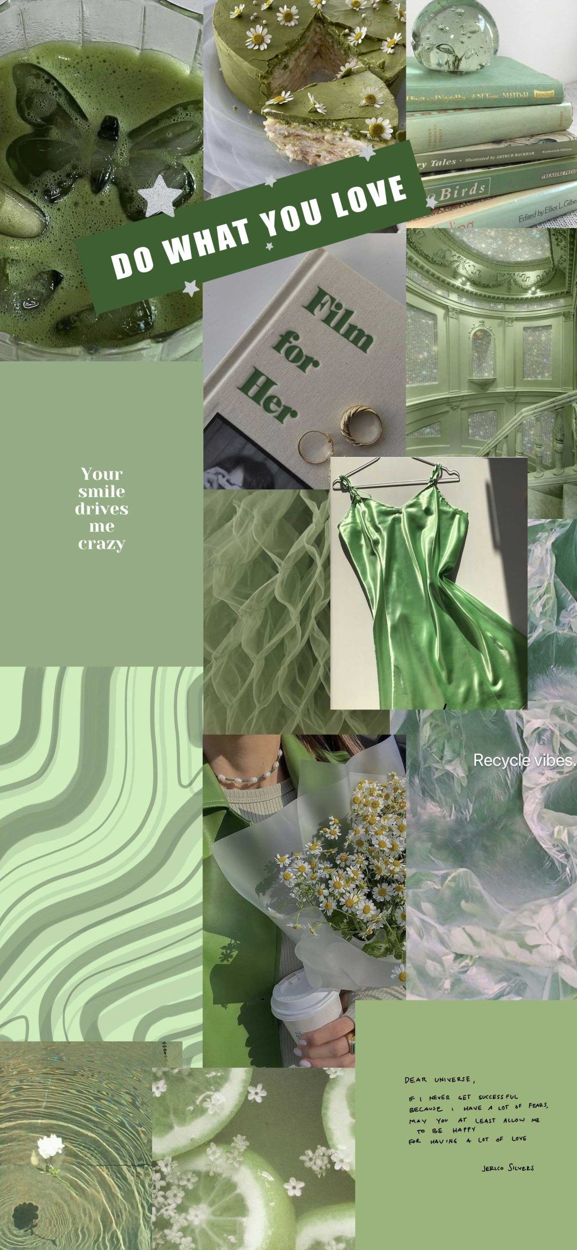 A collage of pictures with green and white - Green, May, sage green, happy