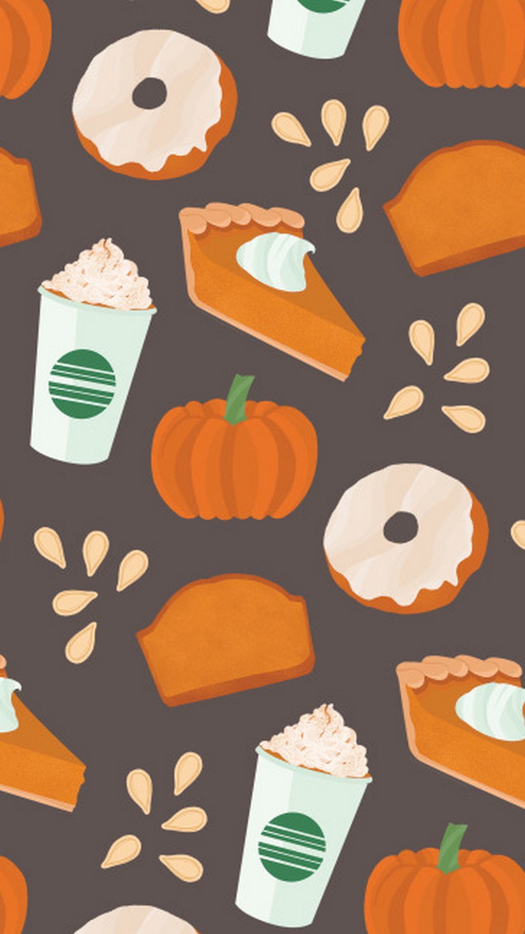 A pattern of pumpkins, donuts and coffee - Cute, candy