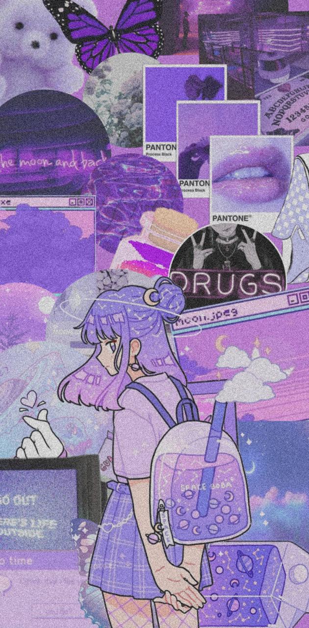 A collage of purple and pink images with the words drugs - Purple, cute purple
