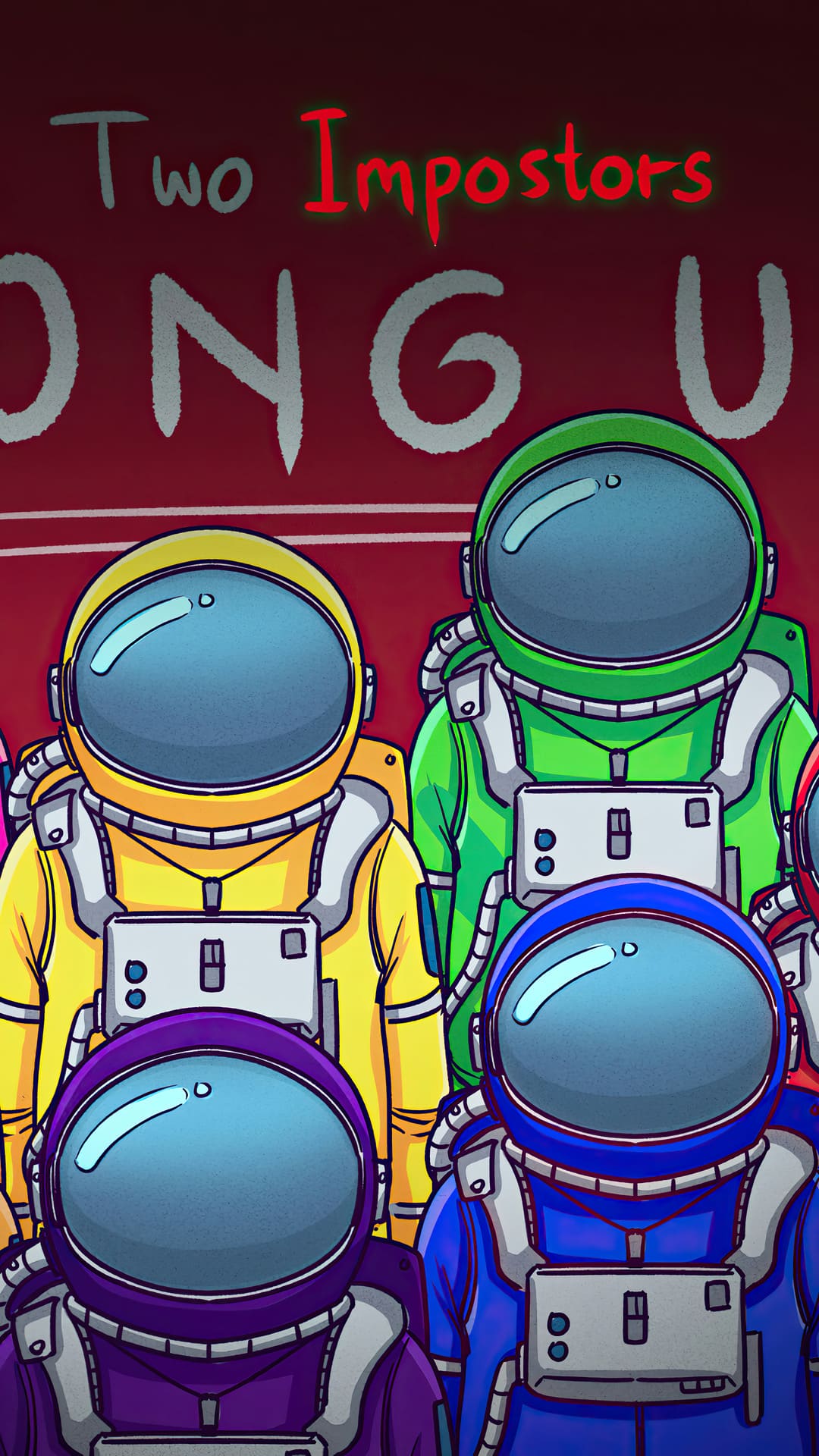 Two astronauts in colorful suits with the word longing - Among Us