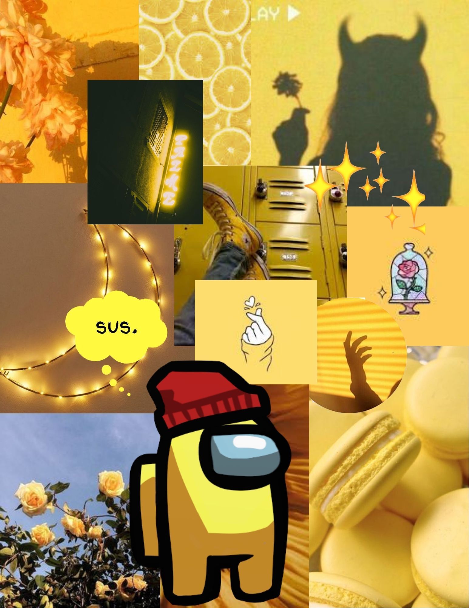 Yellow aesthetic wallpaper with Among Us characters - Among Us