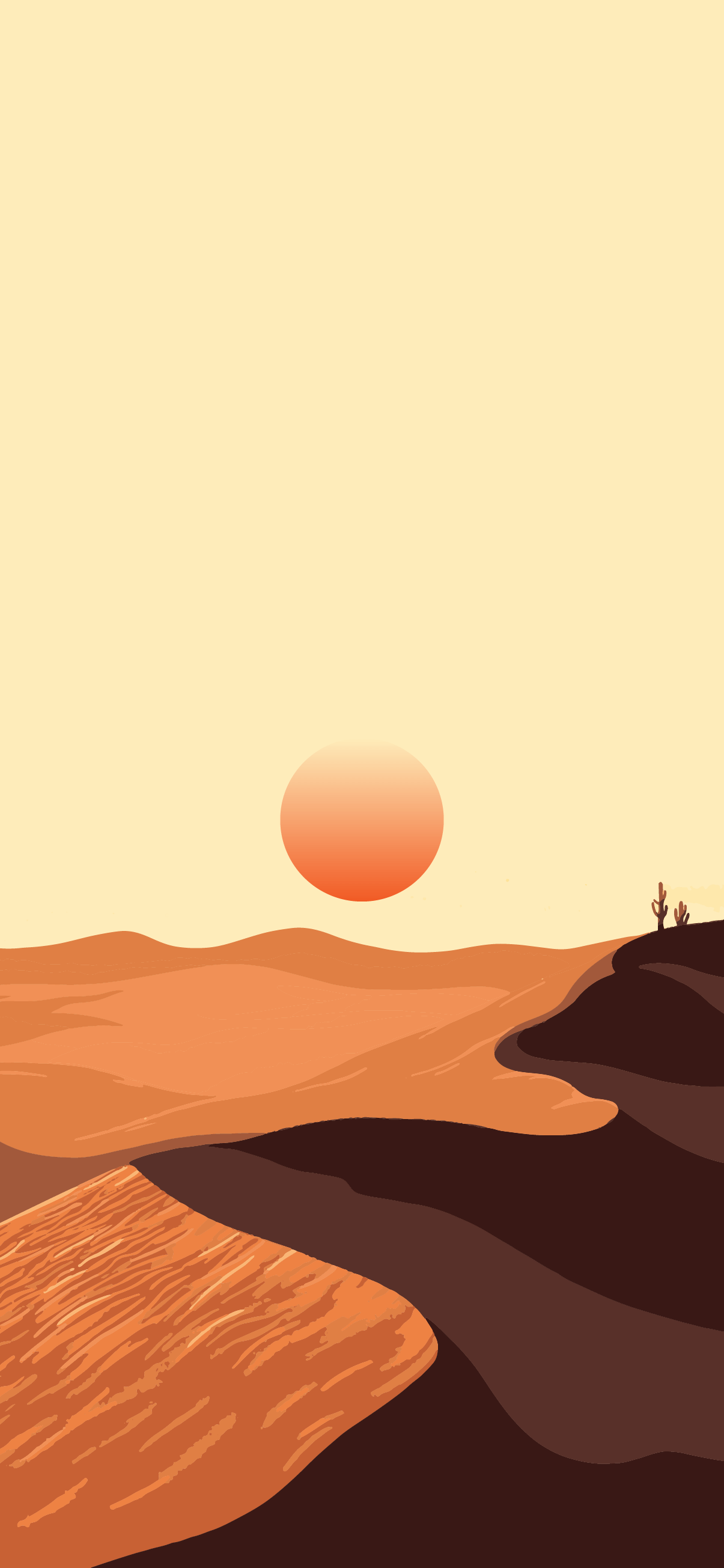 A minimalist desert landscape with a large sun in the middle - Desert