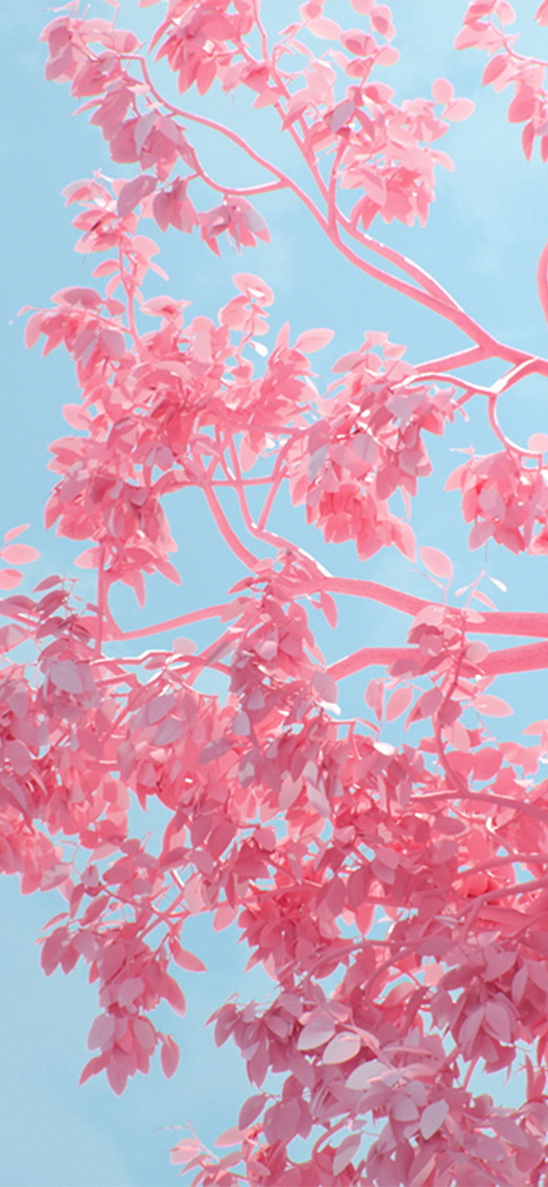 iPhone X wallpaper. tree pink spring digital art illustration