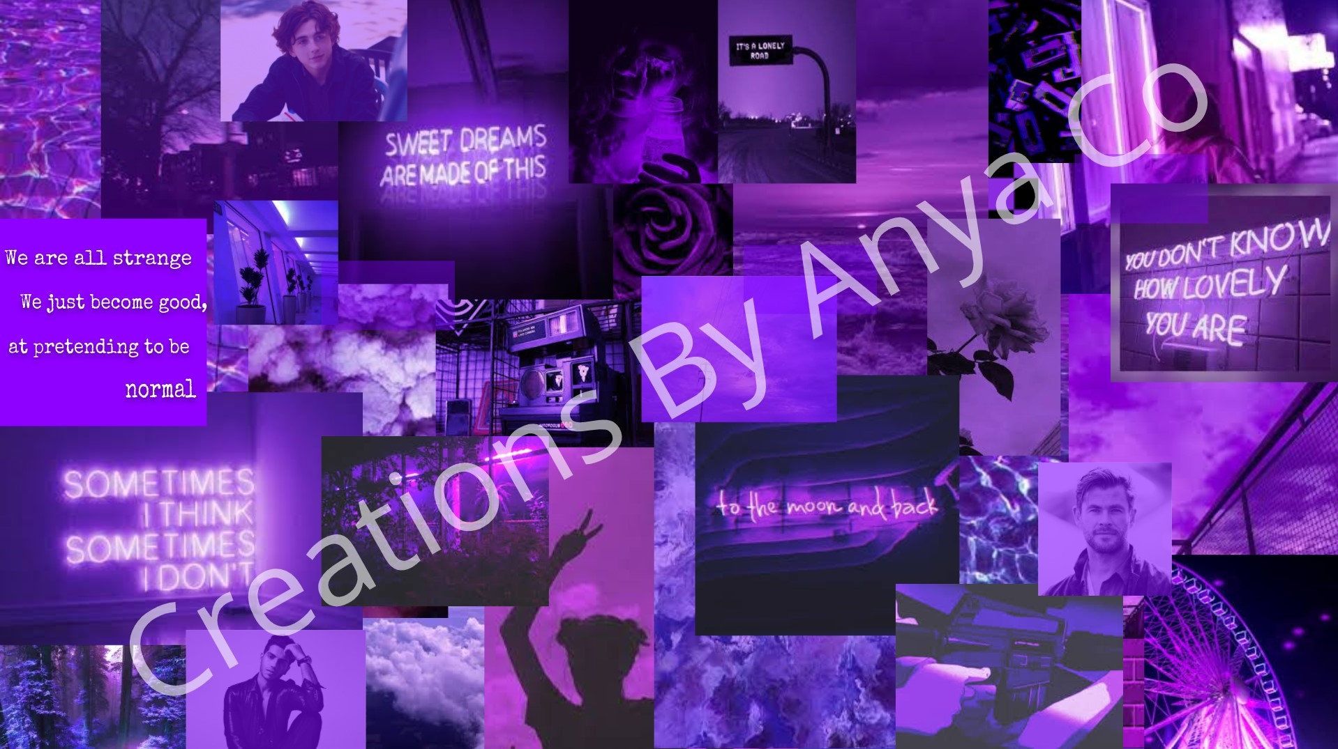 A collage of purple images with text - Purple