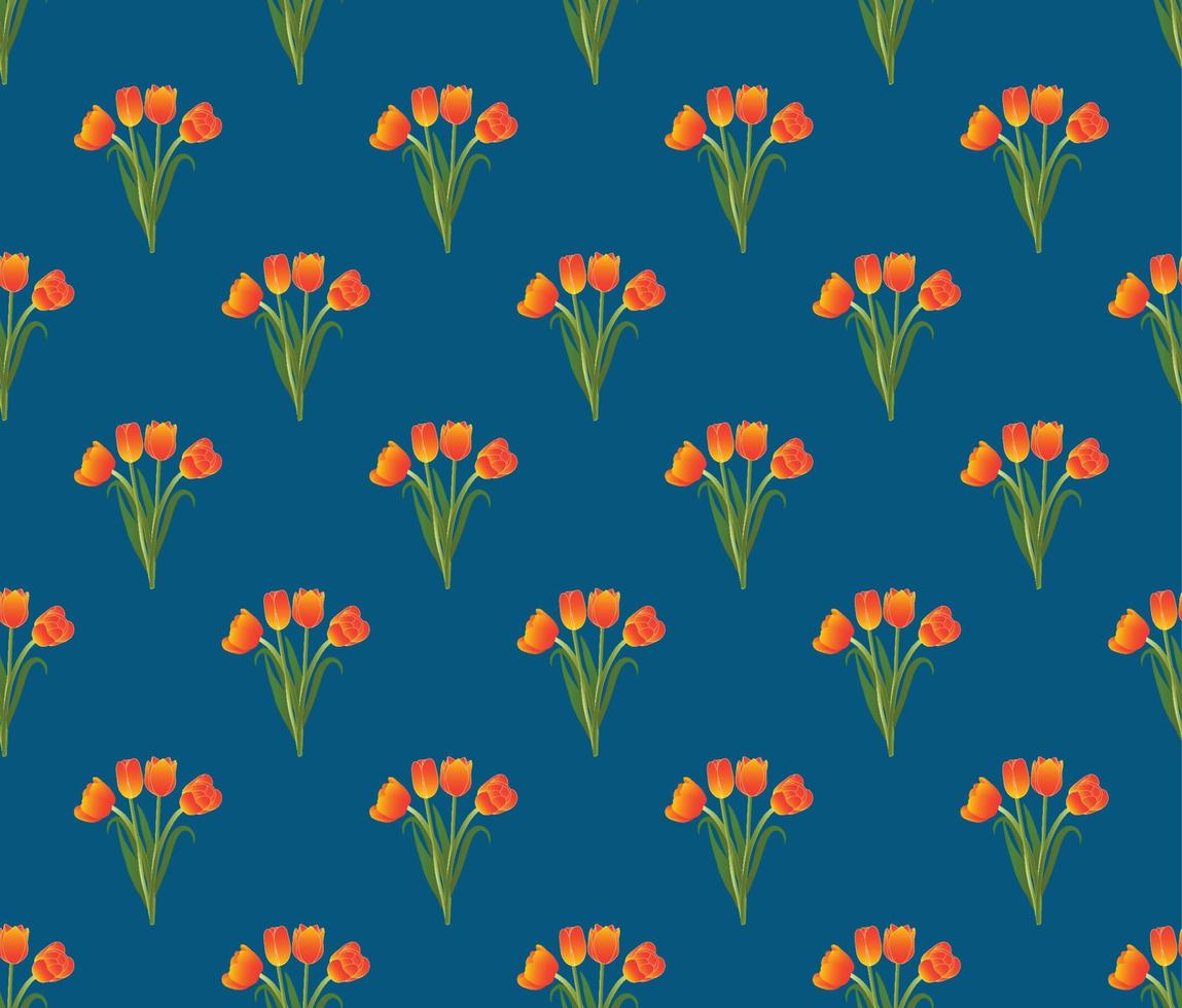 Seamless pattern with tulips on a blue background. - Indigo