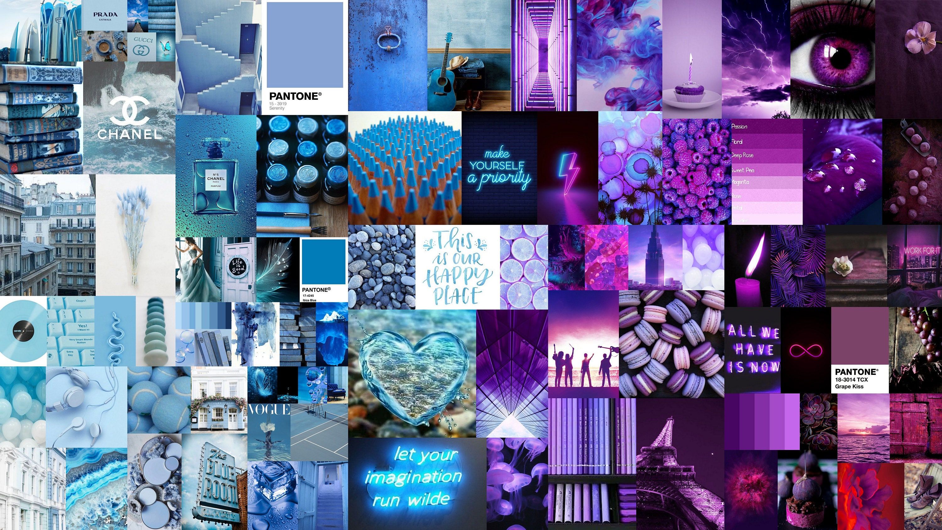 A collage of blue and purple aesthetic pictures - Magenta