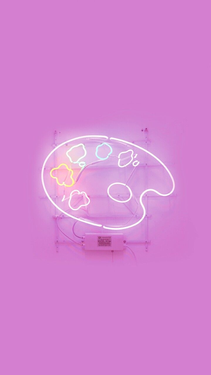 A pink neon sign with a paint palette on it - Cute pink, cute, neon pink, pretty
