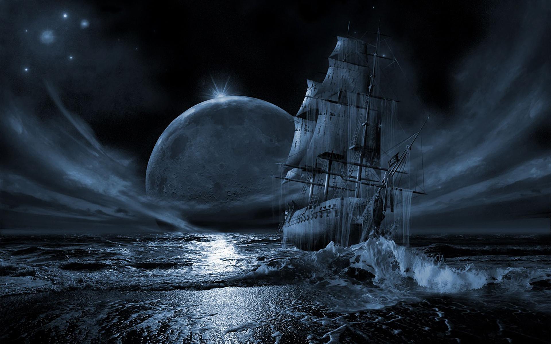 A ship sailing in the ocean at night - Pirate