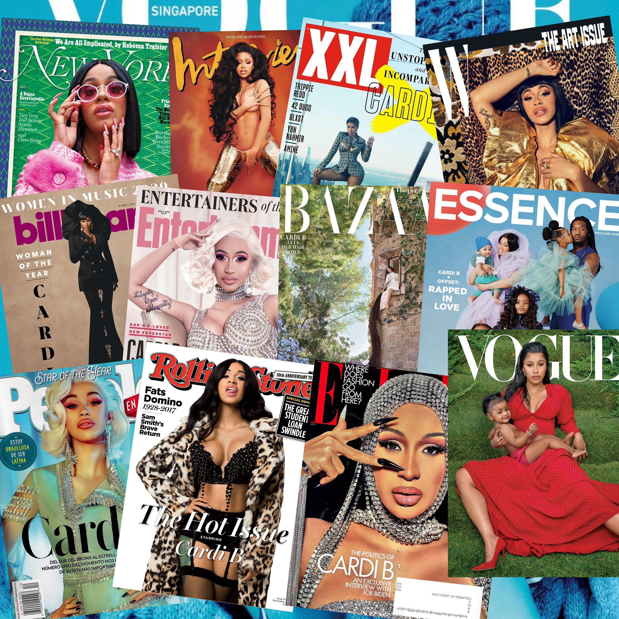 A collage of many different magazines - Cardi B