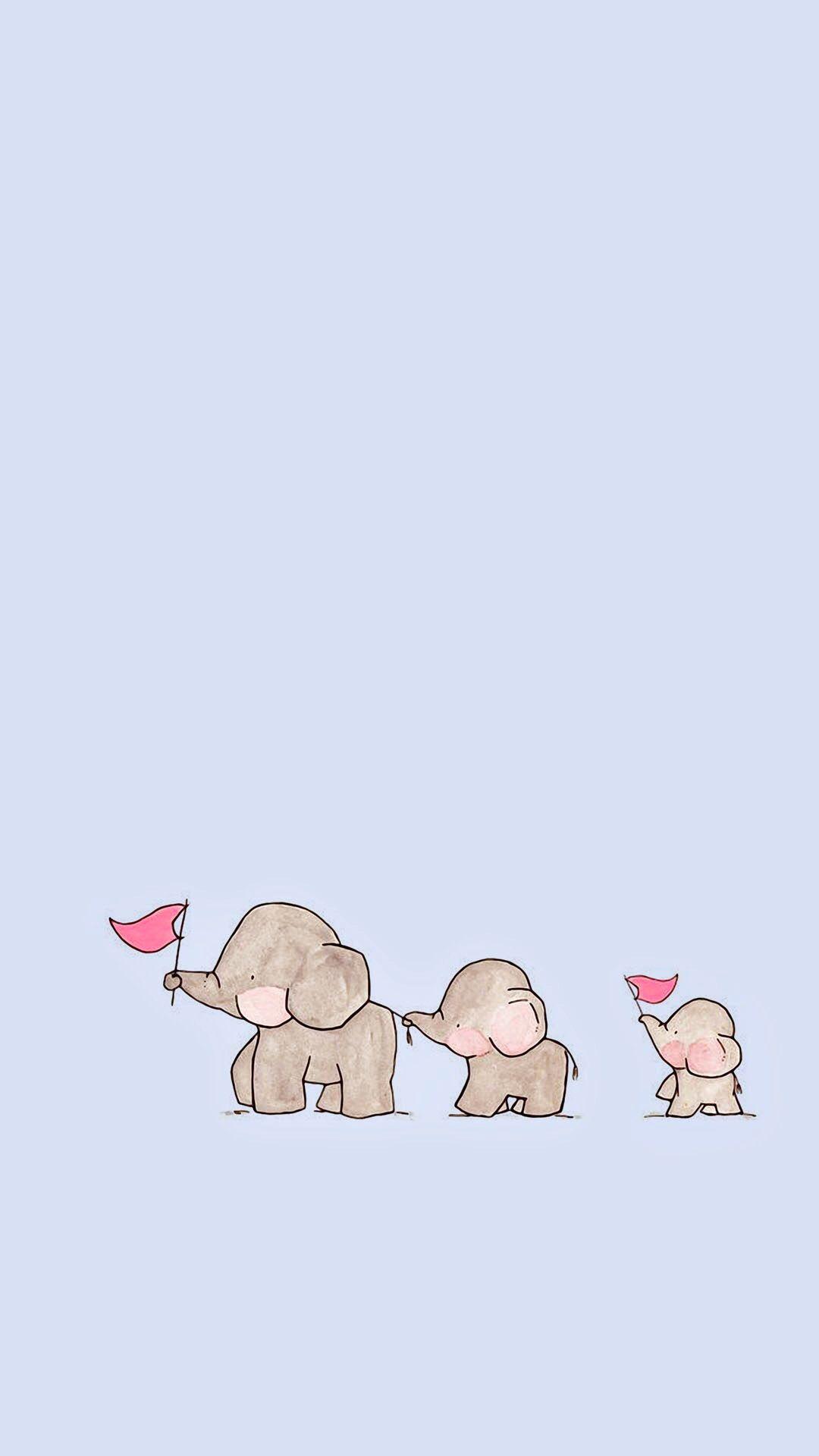 IPhone wallpaper of a family of elephants with a blue background - Elephant