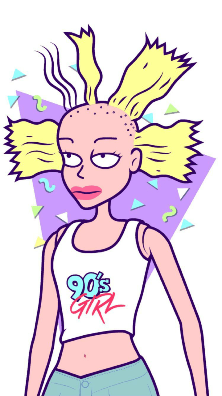 A cartoon character with blonde hair and blue jeans - Rugrats