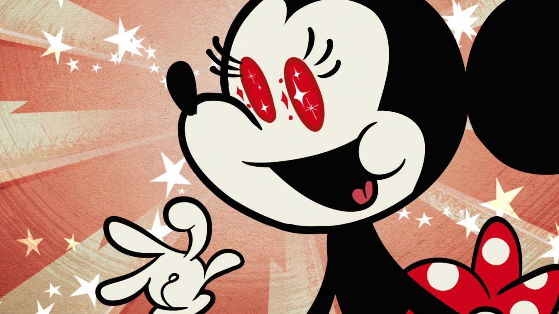A cartoon minnie mouse with red eyes and stars - Minnie Mouse