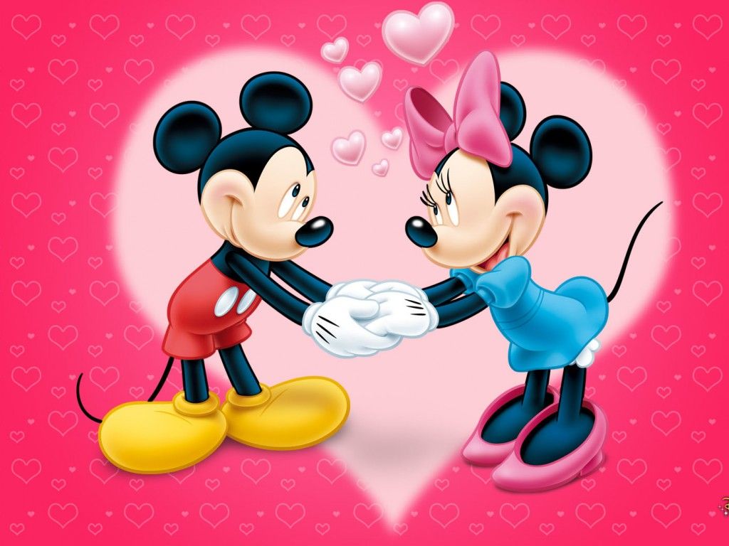 A cartoon of mickey and minnie mouse holding hands - Minnie Mouse