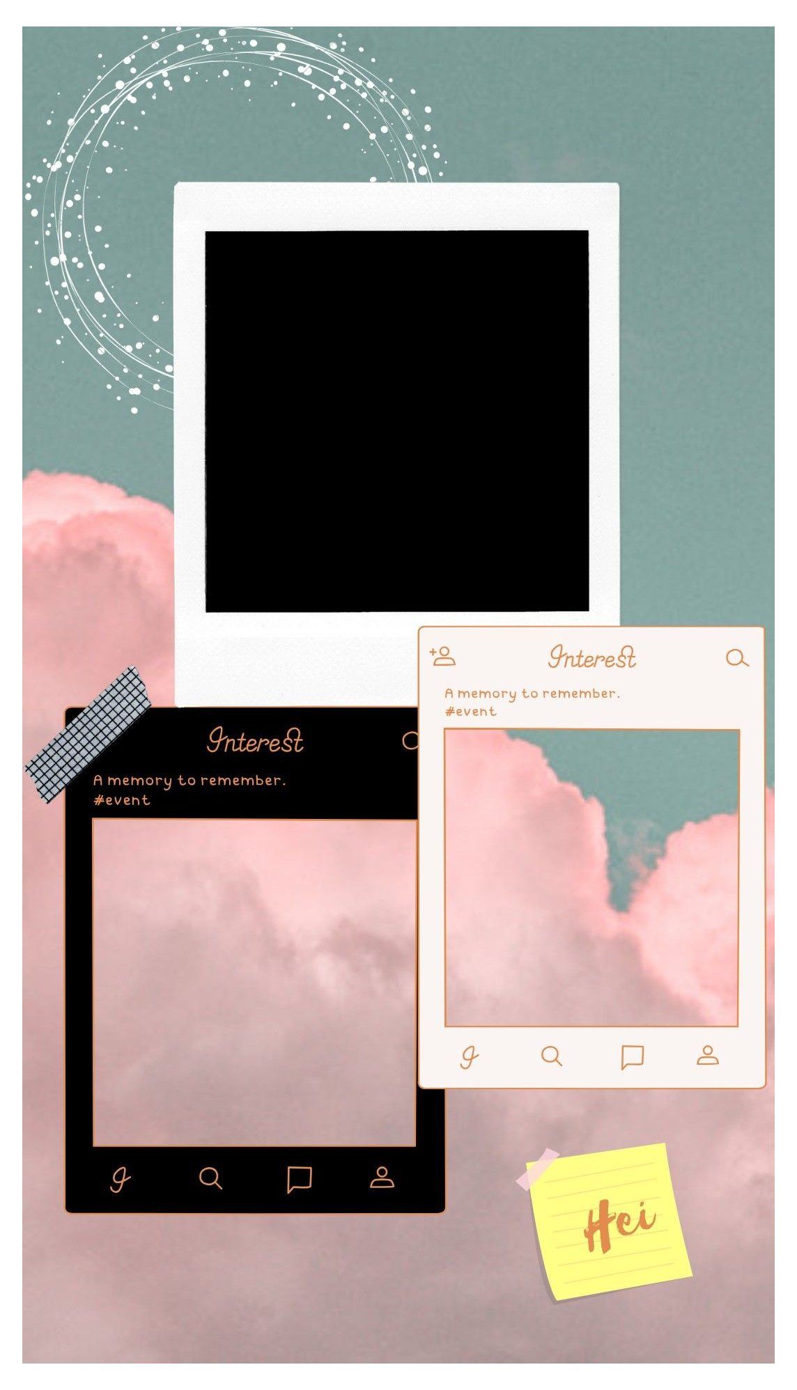 A photo of a photo frame with a pink sky background - Polaroid