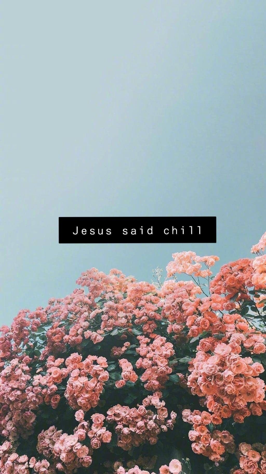 Aesthetic phone background with a quote from Jesus saying 