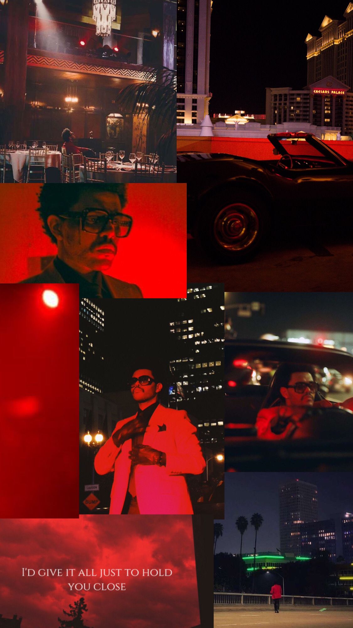 A collage of pictures with red lighting - The Weeknd