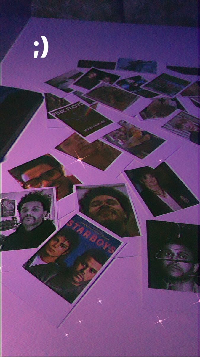 Aesthetic purple background with The Weeknd's face on pictures all over - The Weeknd