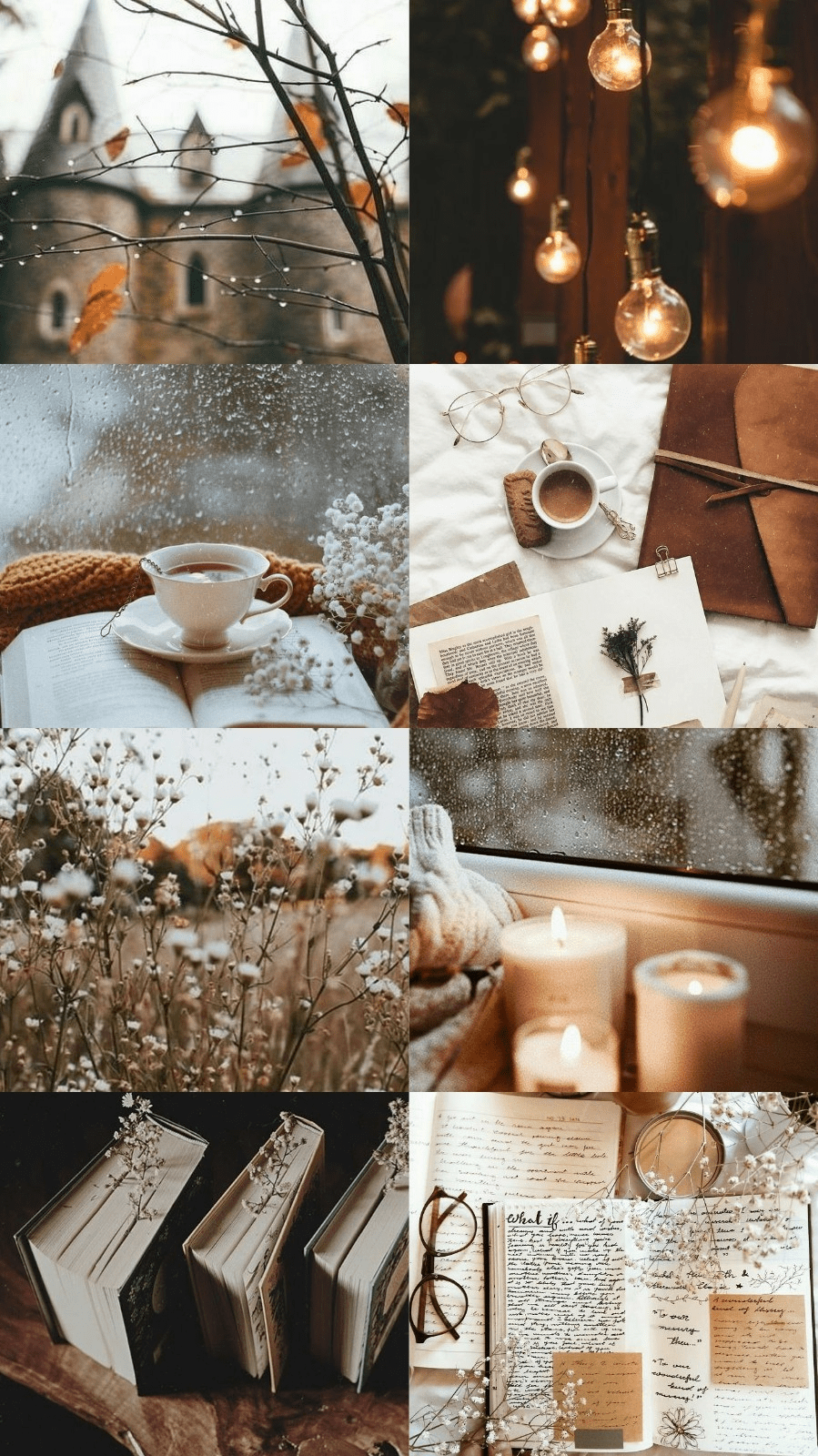 A collage of pictures with candles and books - Cozy