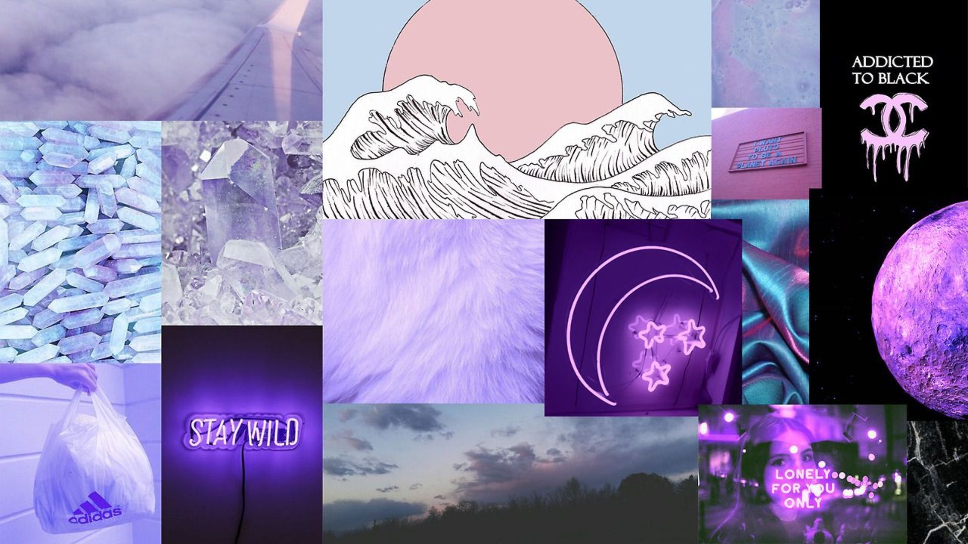 A collage of purple and blue images - Purple