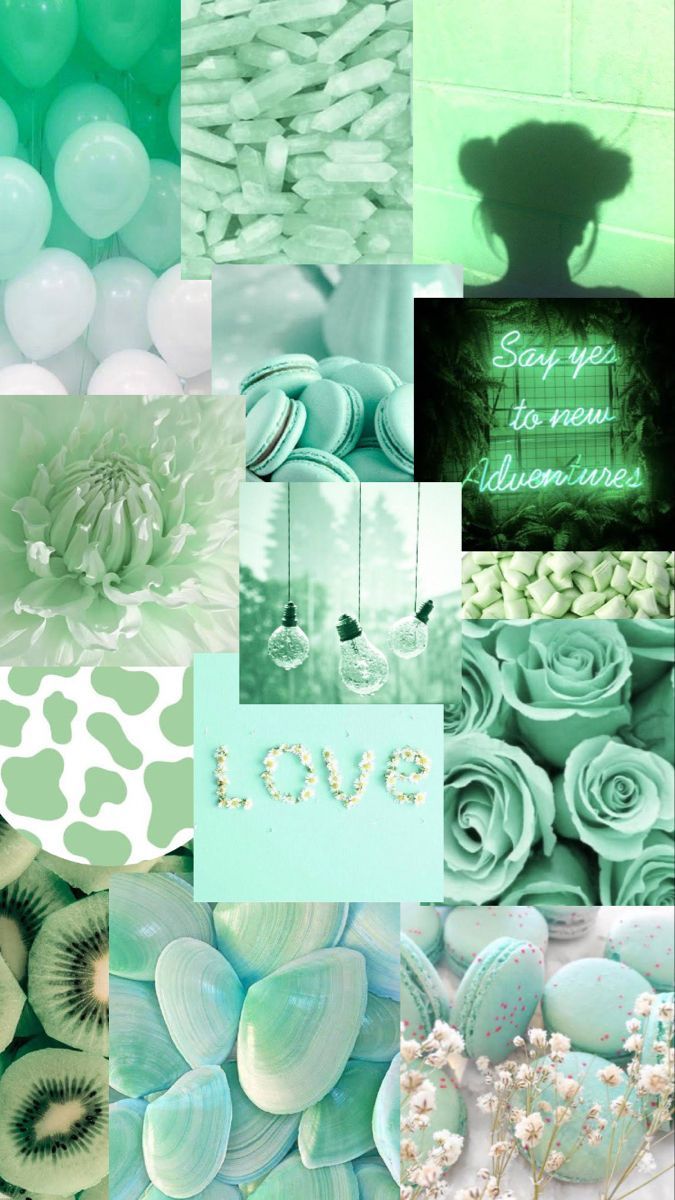 A collage of different pictures in a green aesthetic - Green, light green, pastel green, soft green